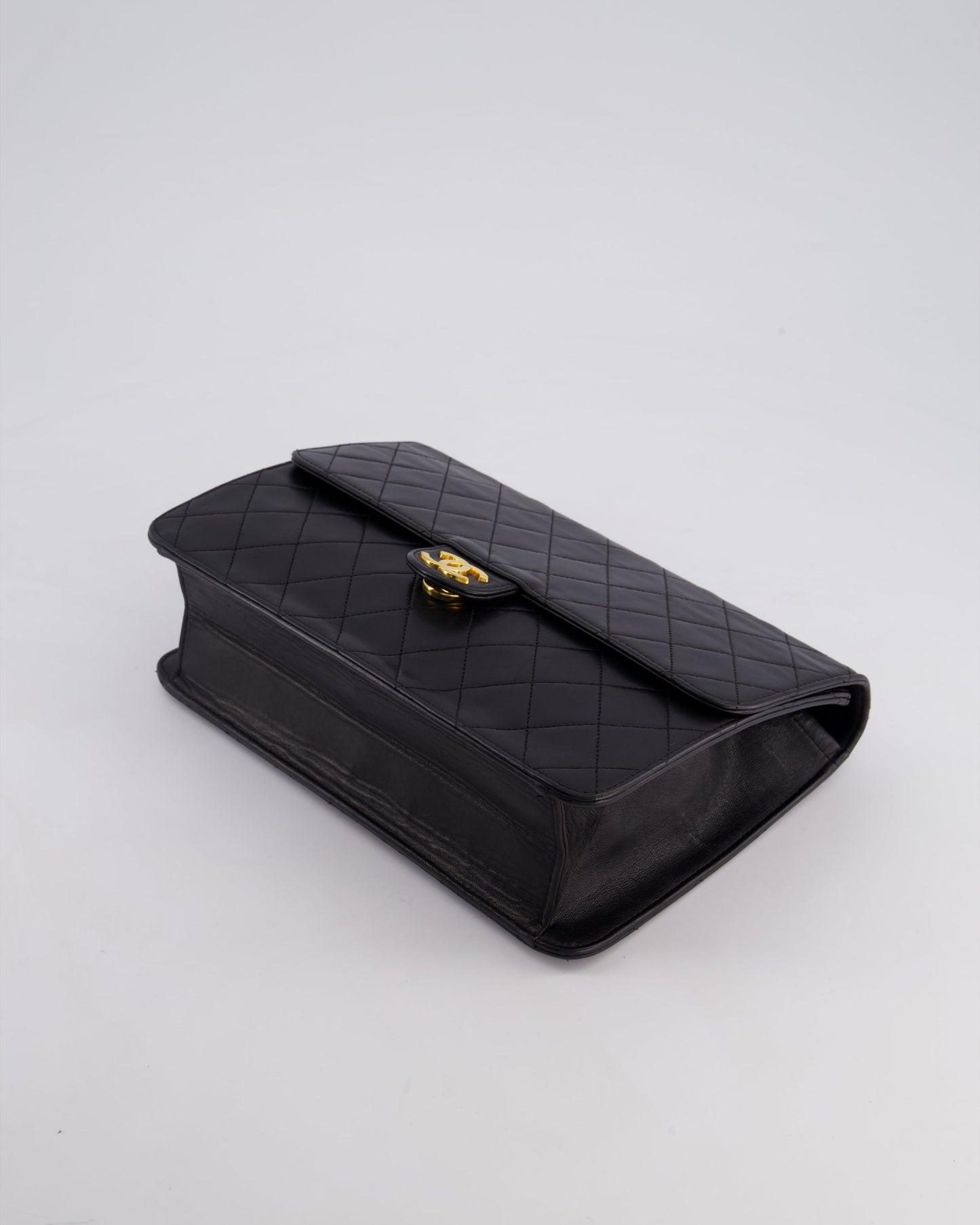 Chanel Vintage Black Medium Single Flap Bag in Lambskin Leather with 24K Gold Hardware