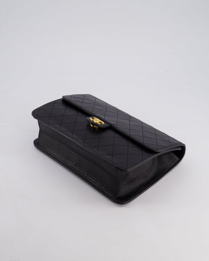 Chanel Vintage Black Medium Single Flap Bag in Lambskin Leather with 24K Gold Hardware