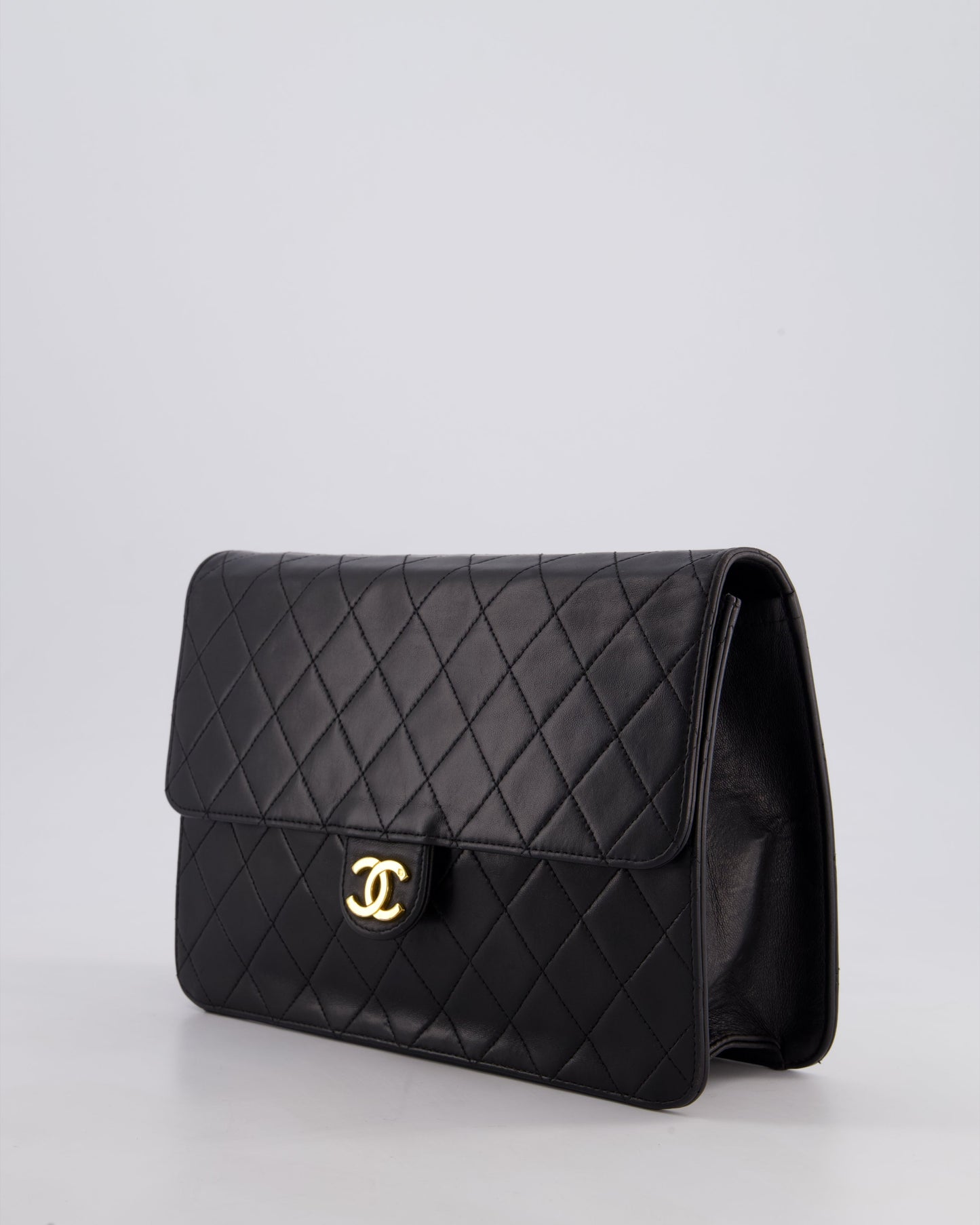 Chanel Vintage Black Medium Single Flap Bag in Lambskin Leather with 24K Gold Hardware