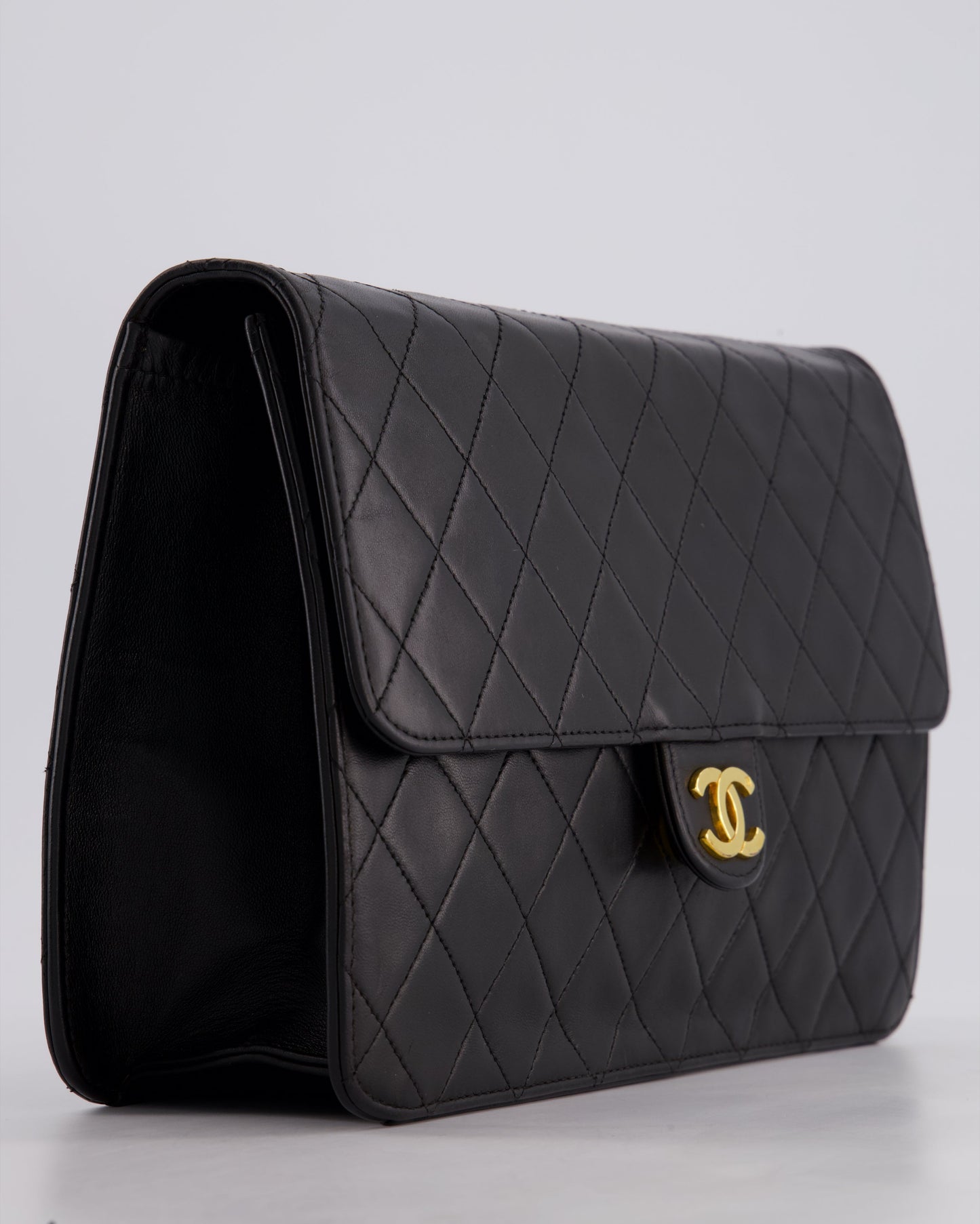 Chanel Vintage Black Medium Single Flap Bag in Lambskin Leather with 24K Gold Hardware