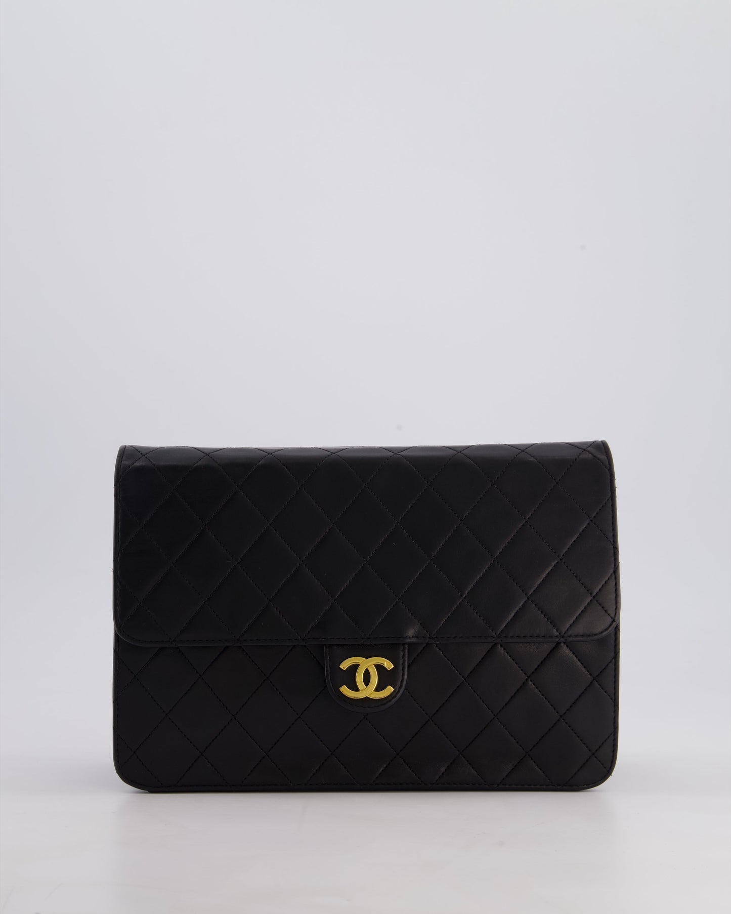 Chanel Vintage Black Medium Single Flap Bag in Lambskin Leather with 24K Gold Hardware