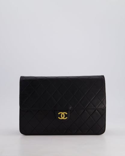 Chanel Vintage Black Medium Single Flap Bag in Lambskin Leather with 24K Gold Hardware