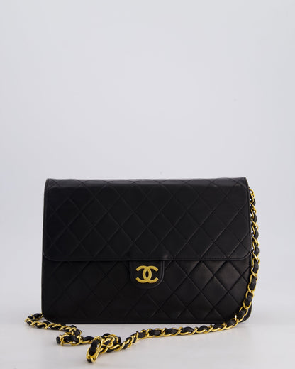 Chanel Vintage Black Medium Single Flap Bag in Lambskin Leather with 24K Gold Hardware