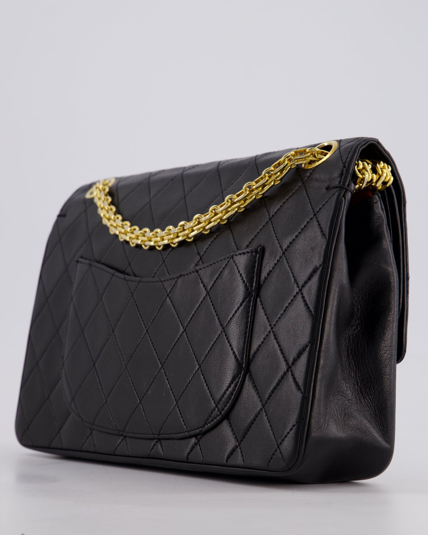 *RARE VINTAGE* Chanel Vintage Black Medium Classic Double Flap Bag in Lambskin Leather with 24k Gold Hardware and Mademoiselle Chain