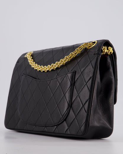 *RARE VINTAGE* Chanel Vintage Black Medium Classic Double Flap Bag in Lambskin Leather with 24k Gold Hardware and Mademoiselle Chain