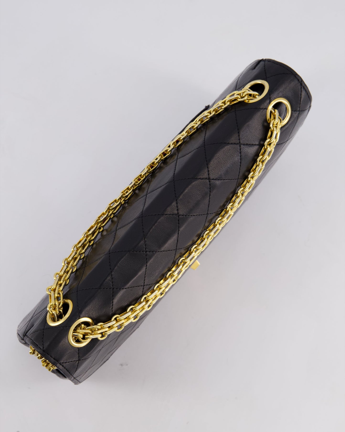 *RARE VINTAGE* Chanel Vintage Black Medium Classic Double Flap Bag in Lambskin Leather with 24k Gold Hardware and Mademoiselle Chain