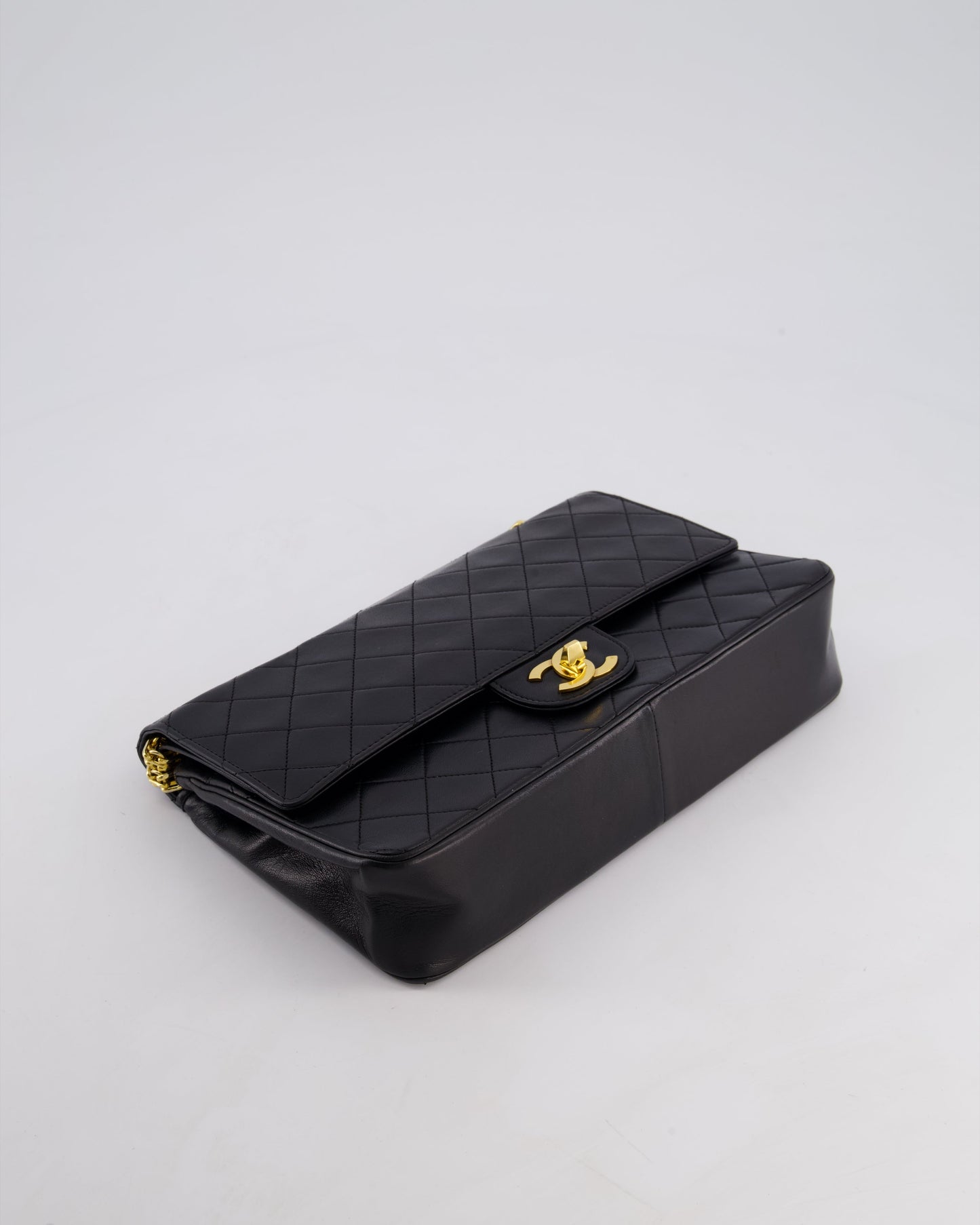 *RARE VINTAGE* Chanel Vintage Black Medium Classic Double Flap Bag in Lambskin Leather with 24k Gold Hardware and Mademoiselle Chain