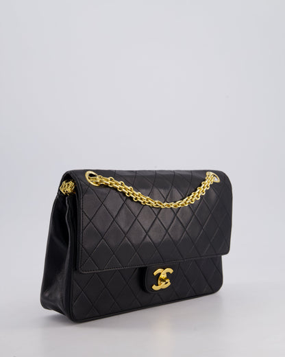 *RARE VINTAGE* Chanel Vintage Black Medium Classic Double Flap Bag in Lambskin Leather with 24k Gold Hardware and Mademoiselle Chain