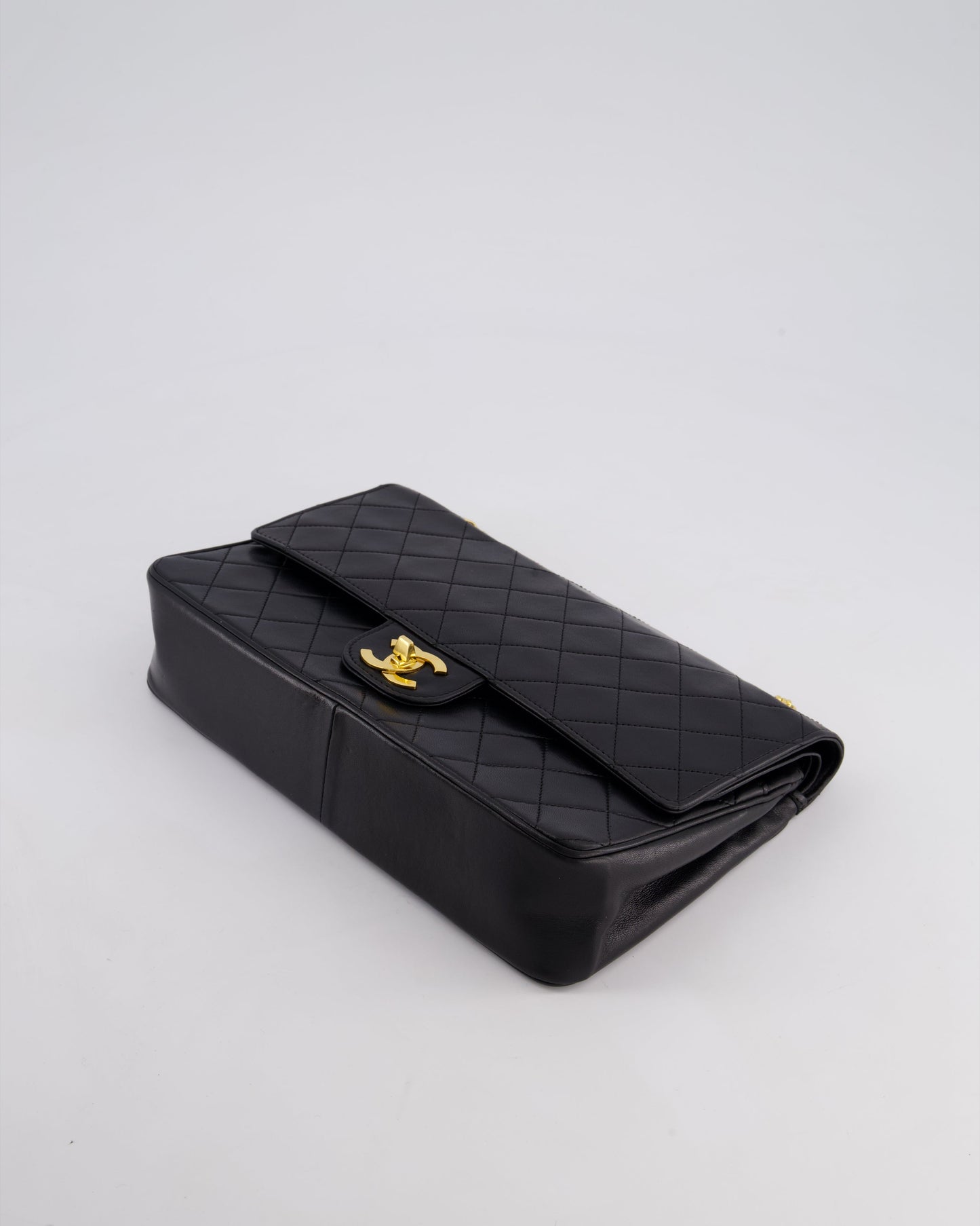 *RARE VINTAGE* Chanel Vintage Black Medium Classic Double Flap Bag in Lambskin Leather with 24k Gold Hardware and Mademoiselle Chain