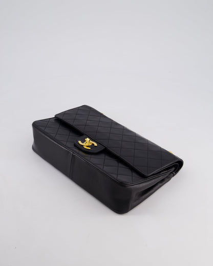 *RARE VINTAGE* Chanel Vintage Black Medium Classic Double Flap Bag in Lambskin Leather with 24k Gold Hardware and Mademoiselle Chain