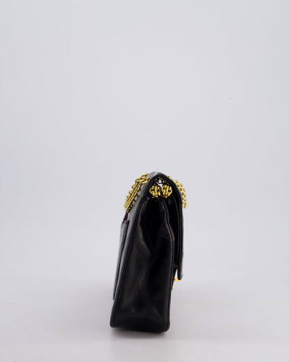 *RARE VINTAGE* Chanel Vintage Black Medium Classic Double Flap Bag in Lambskin Leather with 24k Gold Hardware and Mademoiselle Chain