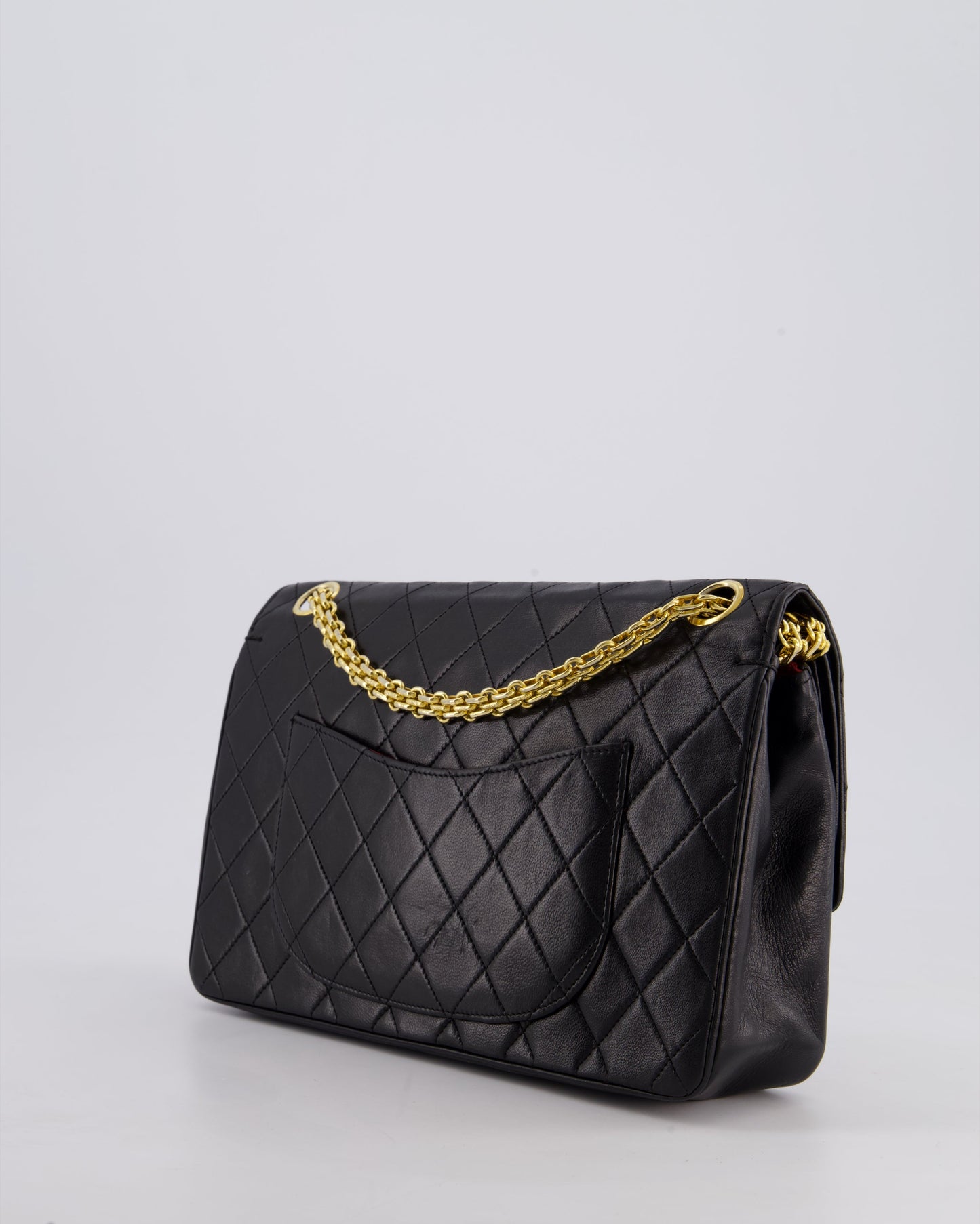 *RARE VINTAGE* Chanel Vintage Black Medium Classic Double Flap Bag in Lambskin Leather with 24k Gold Hardware and Mademoiselle Chain