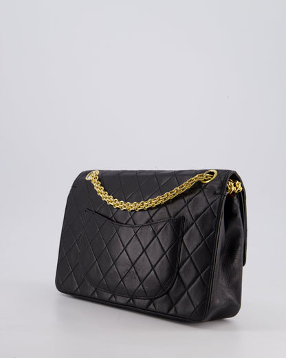 *RARE VINTAGE* Chanel Vintage Black Medium Classic Double Flap Bag in Lambskin Leather with 24k Gold Hardware and Mademoiselle Chain