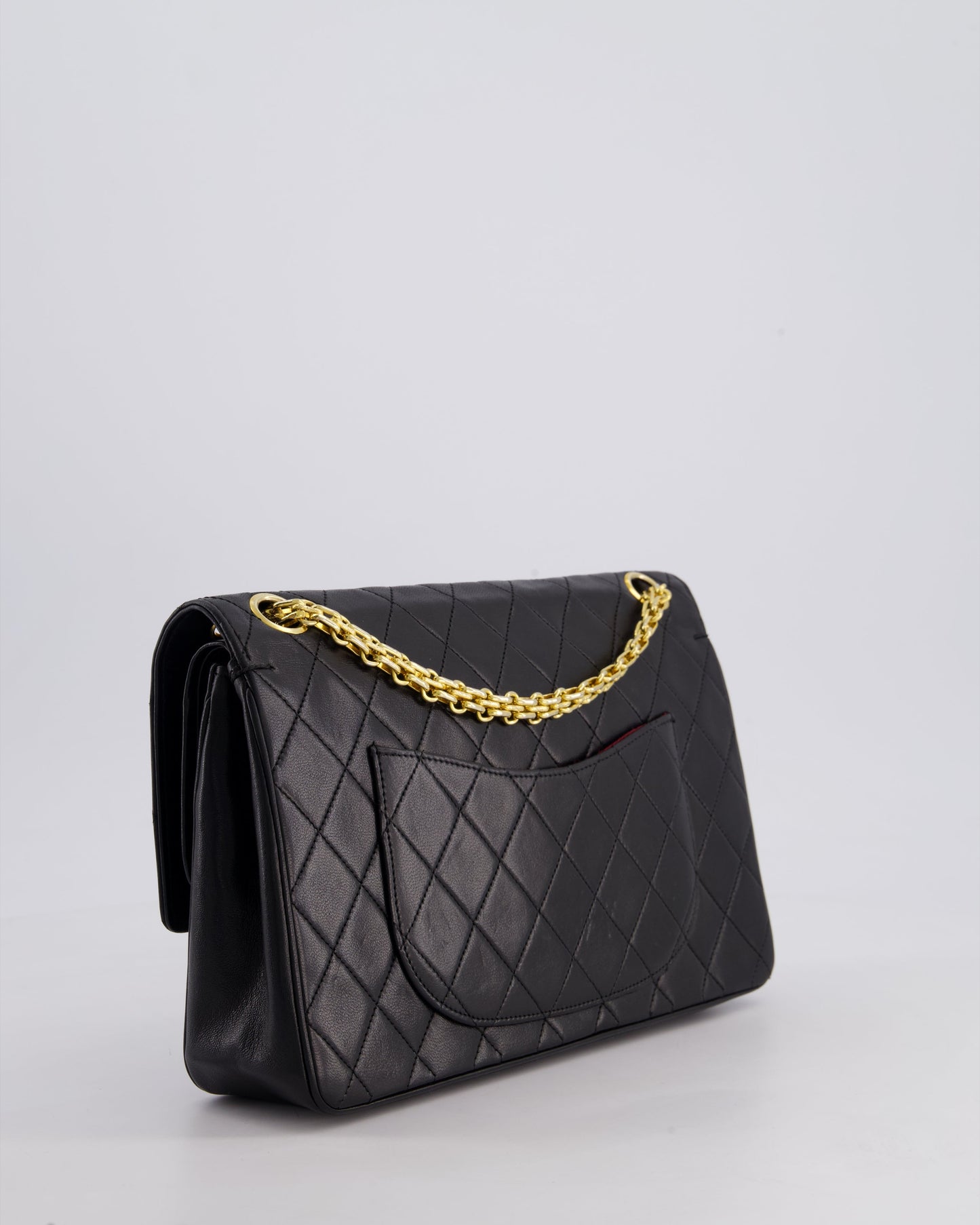 *RARE VINTAGE* Chanel Vintage Black Medium Classic Double Flap Bag in Lambskin Leather with 24k Gold Hardware and Mademoiselle Chain