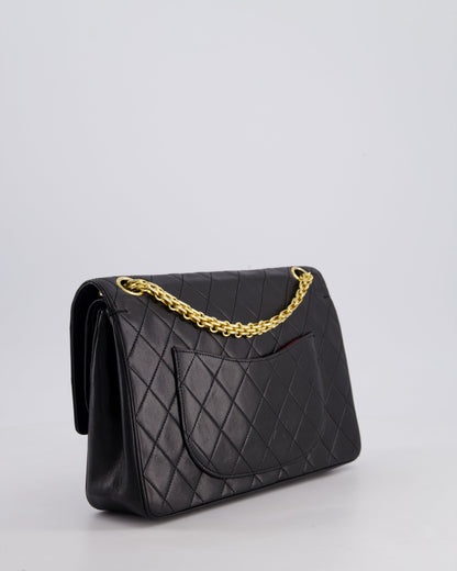 *RARE VINTAGE* Chanel Vintage Black Medium Classic Double Flap Bag in Lambskin Leather with 24k Gold Hardware and Mademoiselle Chain