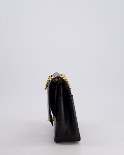 *RARE VINTAGE* Chanel Vintage Black Medium Classic Double Flap Bag in Lambskin Leather with 24k Gold Hardware and Mademoiselle Chain