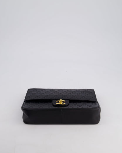 *RARE VINTAGE* Chanel Vintage Black Medium Classic Double Flap Bag in Lambskin Leather with 24k Gold Hardware and Mademoiselle Chain