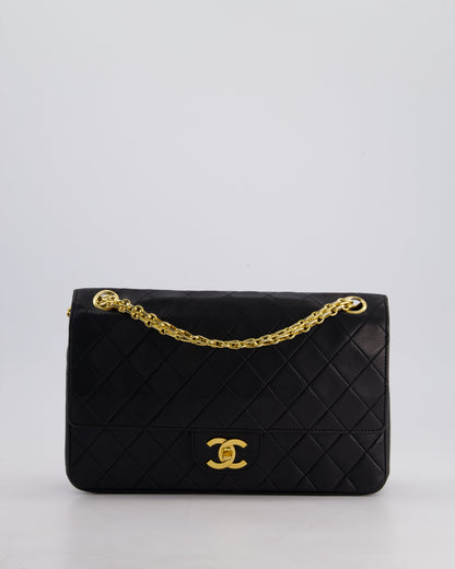 *RARE VINTAGE* Chanel Vintage Black Medium Classic Double Flap Bag in Lambskin Leather with 24k Gold Hardware and Mademoiselle Chain