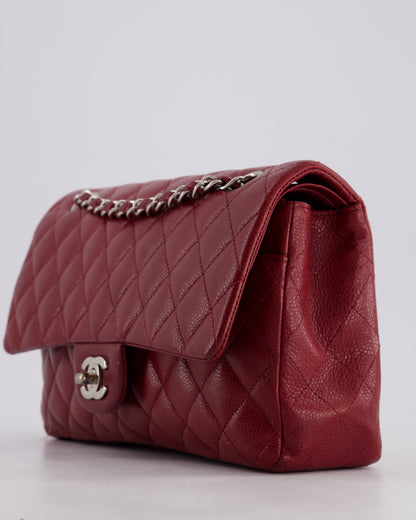 Chanel Burgundy Classic Medium Double Flap Bag in Caviar Leather with Silver Hardware
