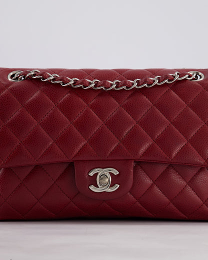 Chanel Burgundy Classic Medium Double Flap Bag in Caviar Leather with Silver Hardware