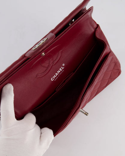 Chanel Burgundy Classic Medium Double Flap Bag in Caviar Leather with Silver Hardware