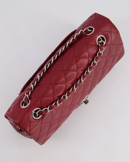Chanel Burgundy Classic Medium Double Flap Bag in Caviar Leather with Silver Hardware