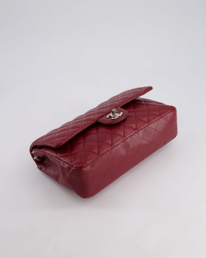 Chanel Burgundy Classic Medium Double Flap Bag in Caviar Leather with Silver Hardware