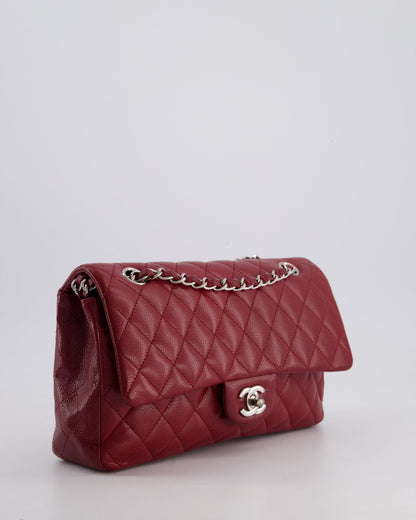 Chanel Burgundy Classic Medium Double Flap Bag in Caviar Leather with Silver Hardware