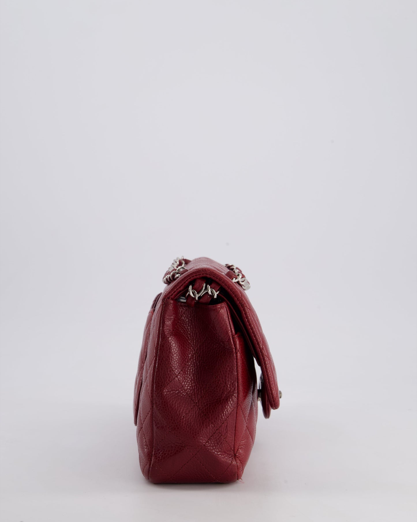 Chanel Burgundy Classic Medium Double Flap Bag in Caviar Leather with Silver Hardware