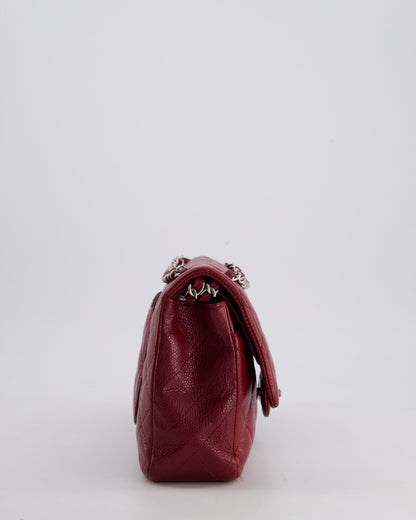 Chanel Burgundy Classic Medium Double Flap Bag in Caviar Leather with Silver Hardware