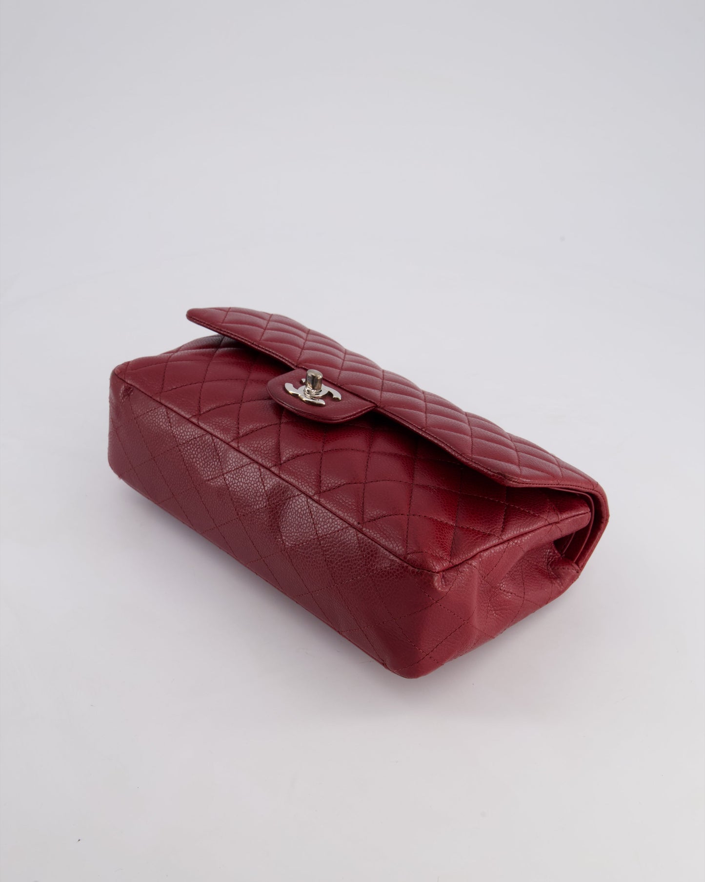 Chanel Burgundy Classic Medium Double Flap Bag in Caviar Leather with Silver Hardware