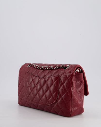 Chanel Burgundy Classic Medium Double Flap Bag in Caviar Leather with Silver Hardware