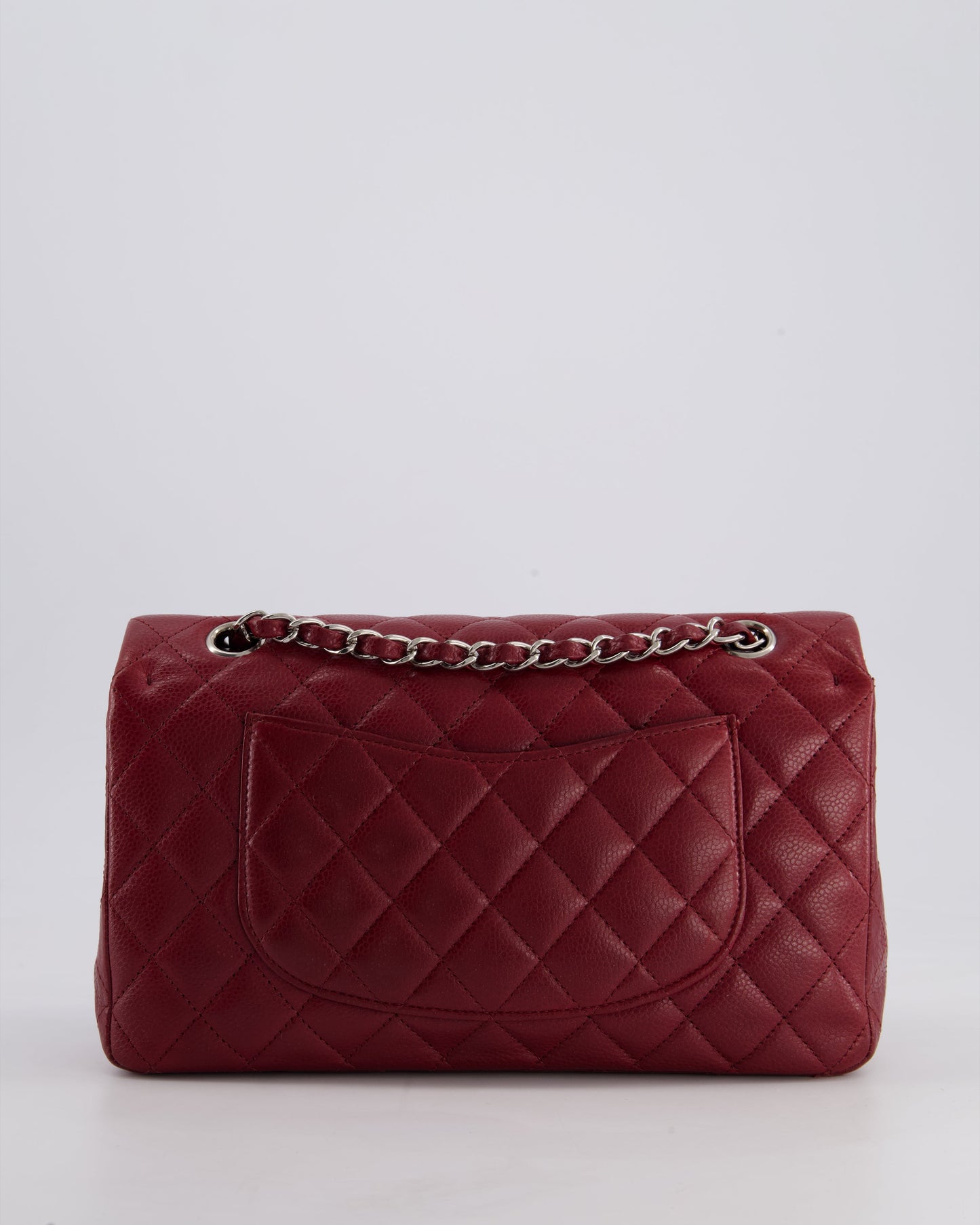 Chanel Burgundy Classic Medium Double Flap Bag in Caviar Leather with Silver Hardware