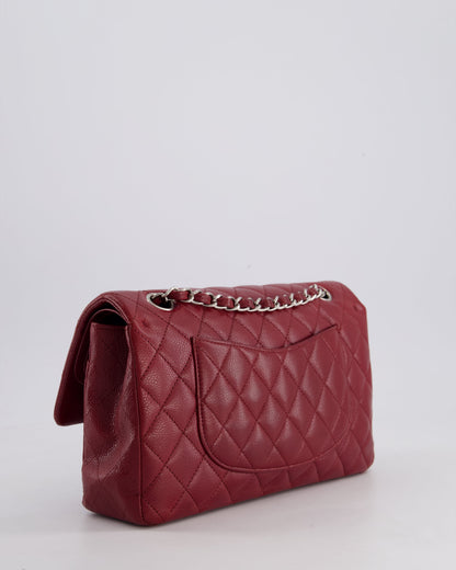 Chanel Burgundy Classic Medium Double Flap Bag in Caviar Leather with Silver Hardware