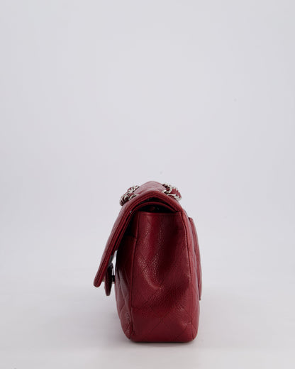 Chanel Burgundy Classic Medium Double Flap Bag in Caviar Leather with Silver Hardware