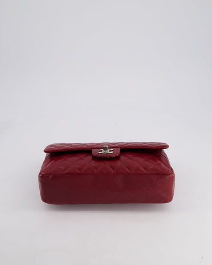 Chanel Burgundy Classic Medium Double Flap Bag in Caviar Leather with Silver Hardware