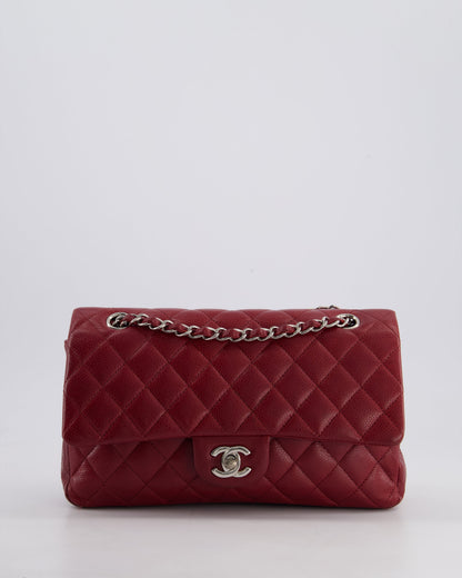 Chanel Burgundy Classic Medium Double Flap Bag in Caviar Leather with Silver Hardware