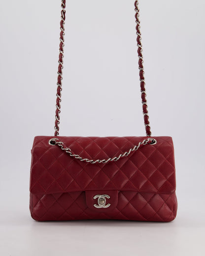 Chanel Burgundy Classic Medium Double Flap Bag in Caviar Leather with Silver Hardware