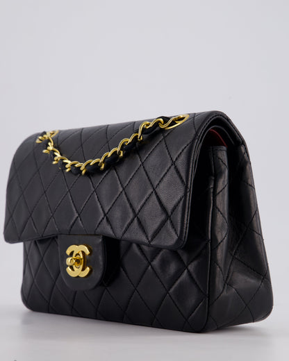 Chanel Vintage Black Small Classic Double Flap Bag in Lambskin Leather with 24k Gold Hardware