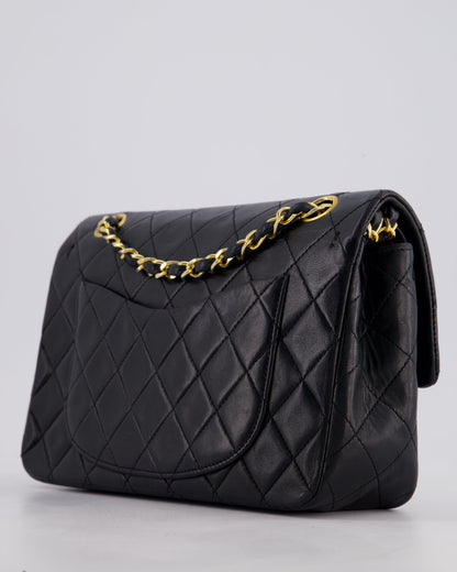 Chanel Vintage Black Small Classic Double Flap Bag in Lambskin Leather with 24k Gold Hardware