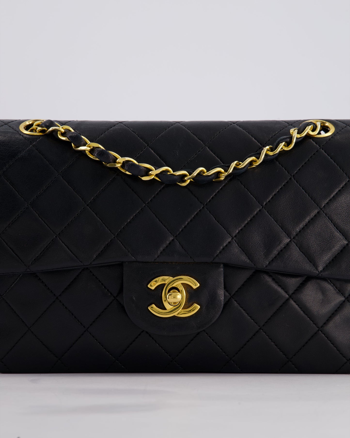 Chanel Vintage Black Small Classic Double Flap Bag in Lambskin Leather with 24k Gold Hardware