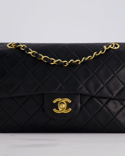 Chanel Vintage Black Small Classic Double Flap Bag in Lambskin Leather with 24k Gold Hardware