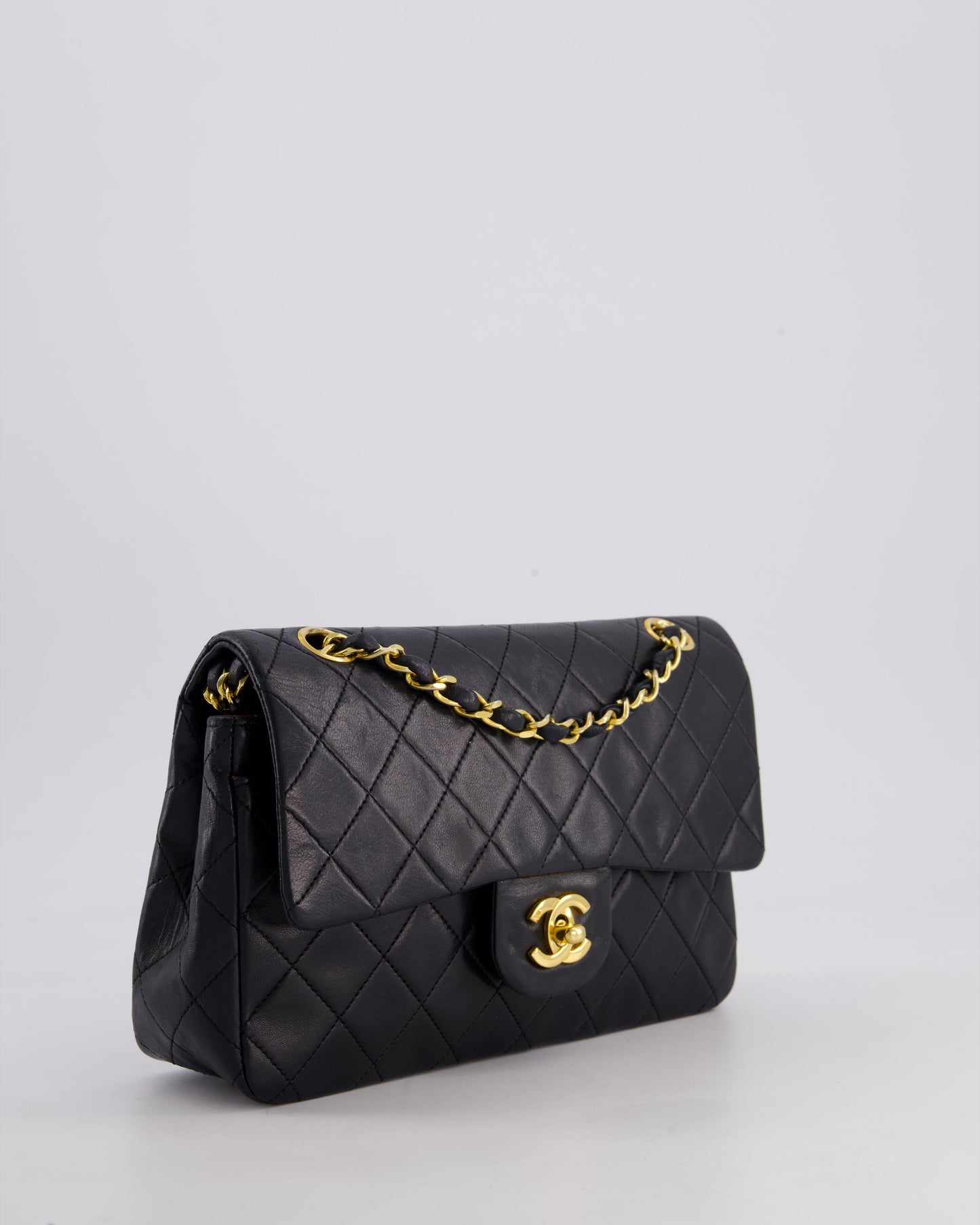 Chanel Vintage Black Small Classic Double Flap Bag in Lambskin Leather with 24k Gold Hardware