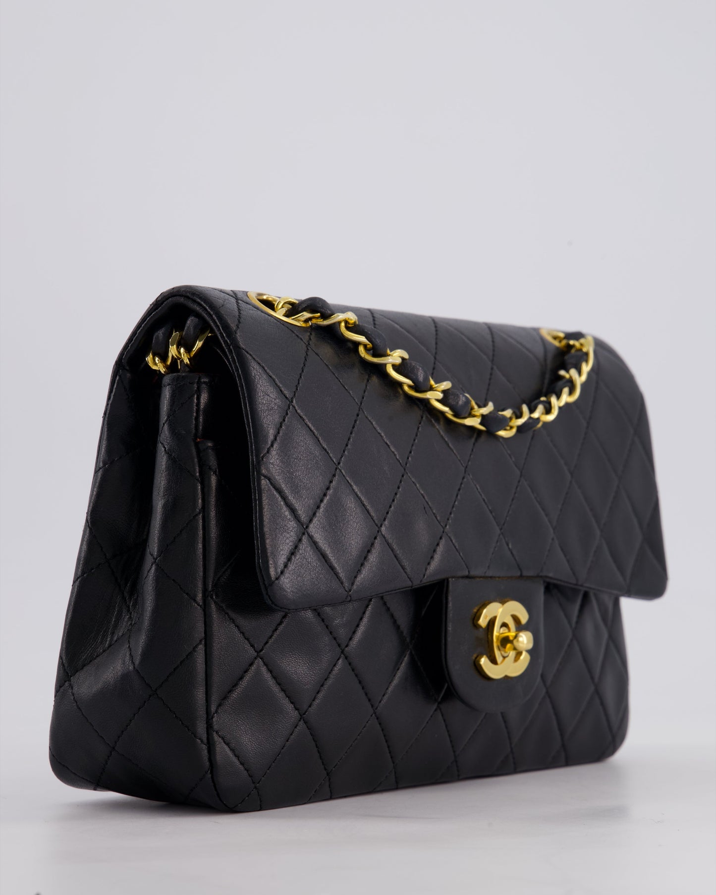 Chanel Vintage Black Small Classic Double Flap Bag in Lambskin Leather with 24k Gold Hardware
