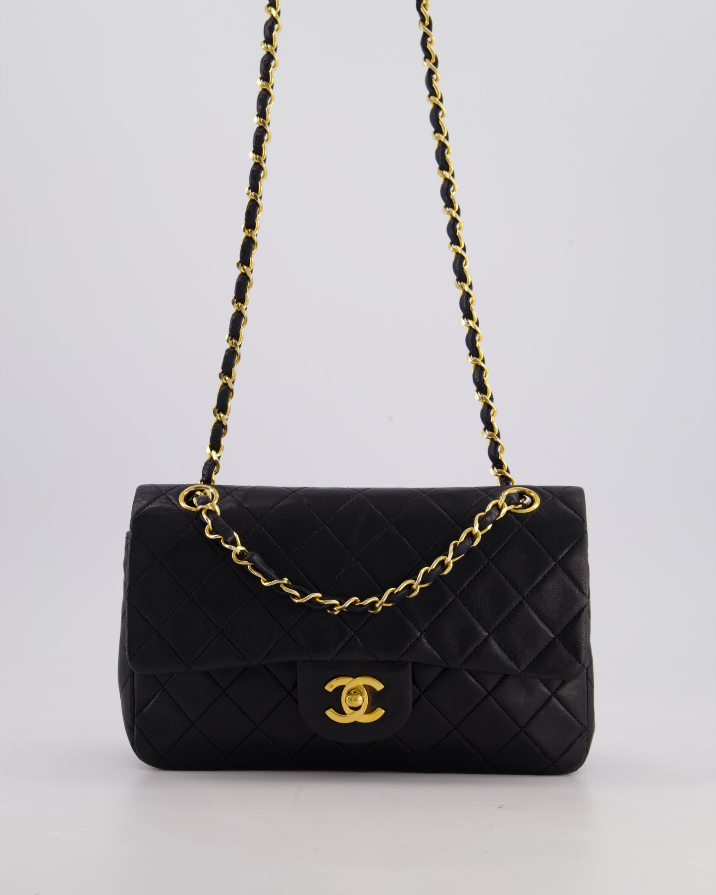 Chanel Vintage Black Small Classic Double Flap Bag in Lambskin Leather with 24k Gold Hardware
