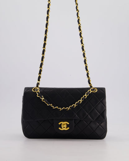 Chanel Vintage Black Small Classic Double Flap Bag in Lambskin Leather with 24k Gold Hardware