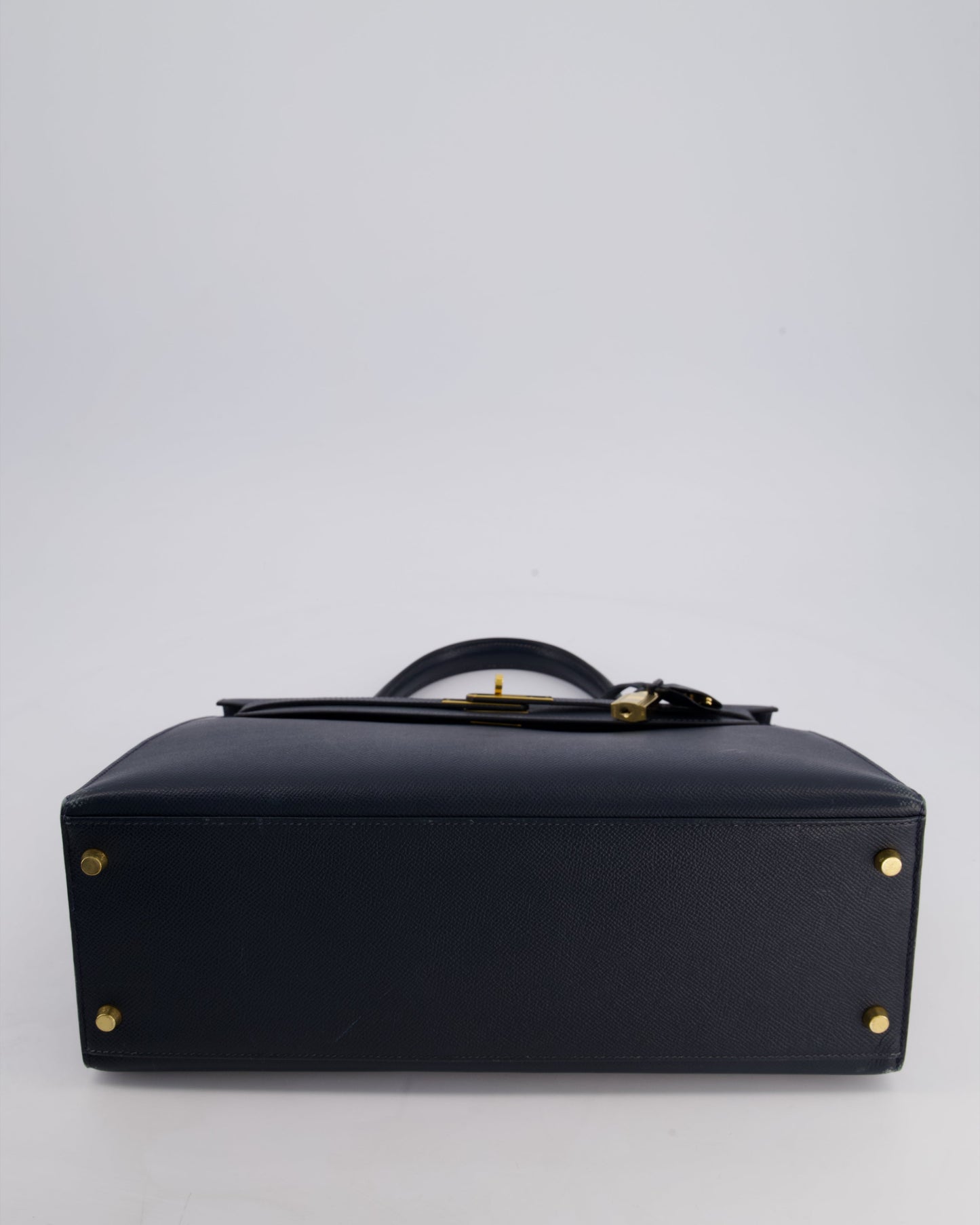 Hermès Vintage Kelly Sellier 35cm Bag in Blue Indigo Courchevel Leather with Gold Hardware