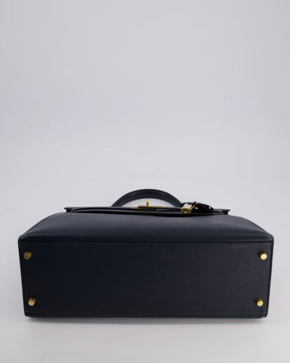 Hermès Vintage Kelly Sellier 35cm Bag in Blue Indigo Courchevel Leather with Gold Hardware