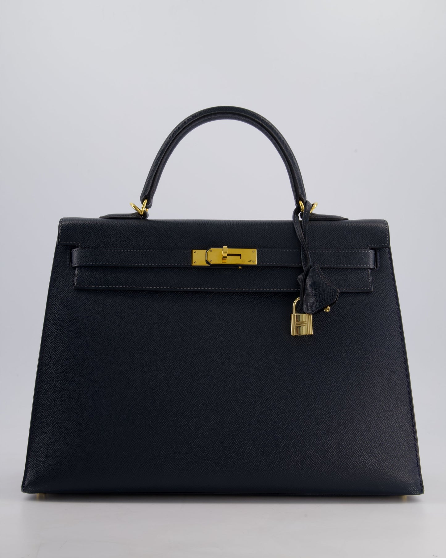 Hermès Vintage Kelly Sellier 35cm Bag in Blue Indigo Courchevel Leather with Gold Hardware
