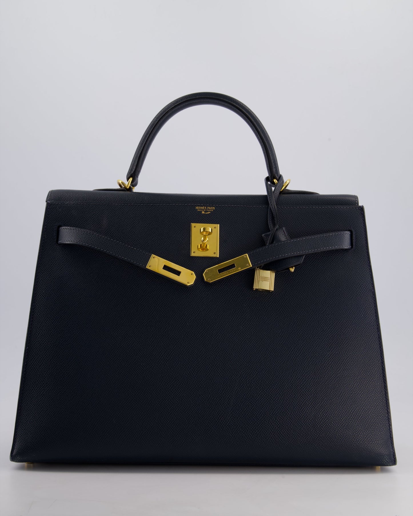 Hermès Vintage Kelly Sellier 35cm Bag in Blue Indigo Courchevel Leather with Gold Hardware